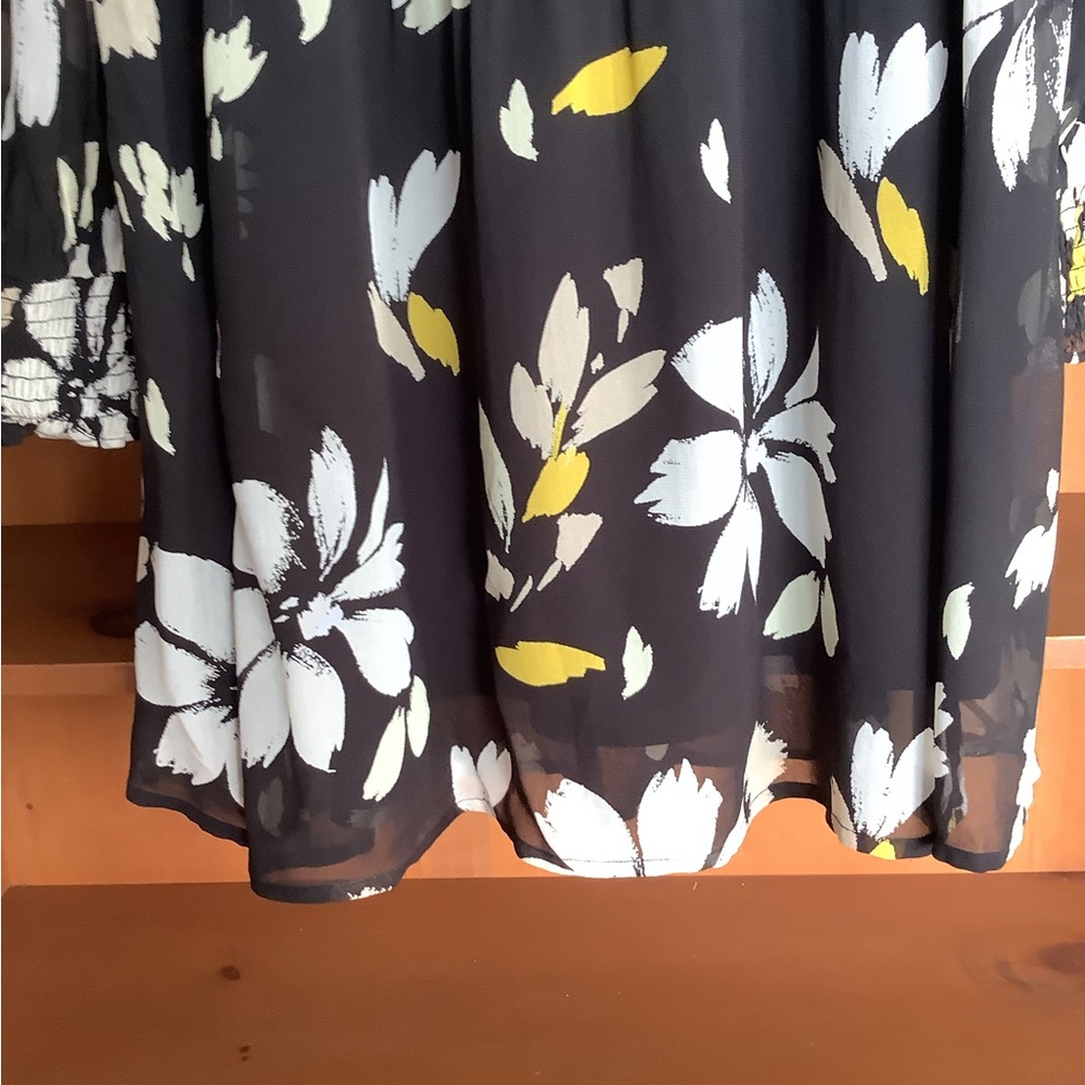 InWear (Copenhagen) Floral Midi Drop Waist Dress Black White Yellow Size 10 - Picture 5 of 13